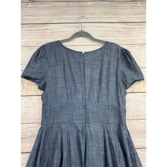 eShakti Custom Chambray Embroidered‎ A-Line Dress Women's Size Small Blue - Picture 4 of 13